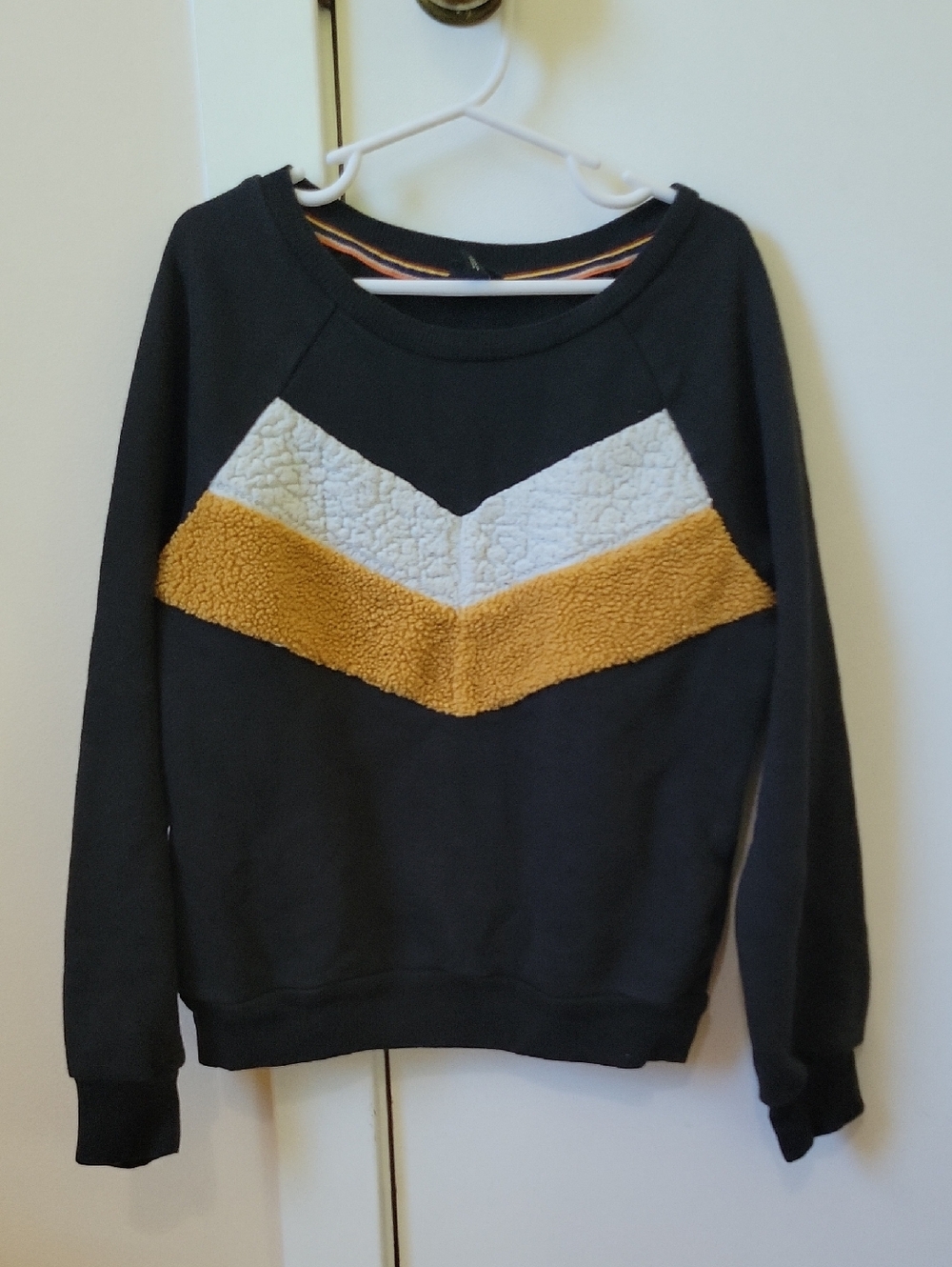 art class Black Crewneck Sweatshirt with Cream & Mustard Chevron